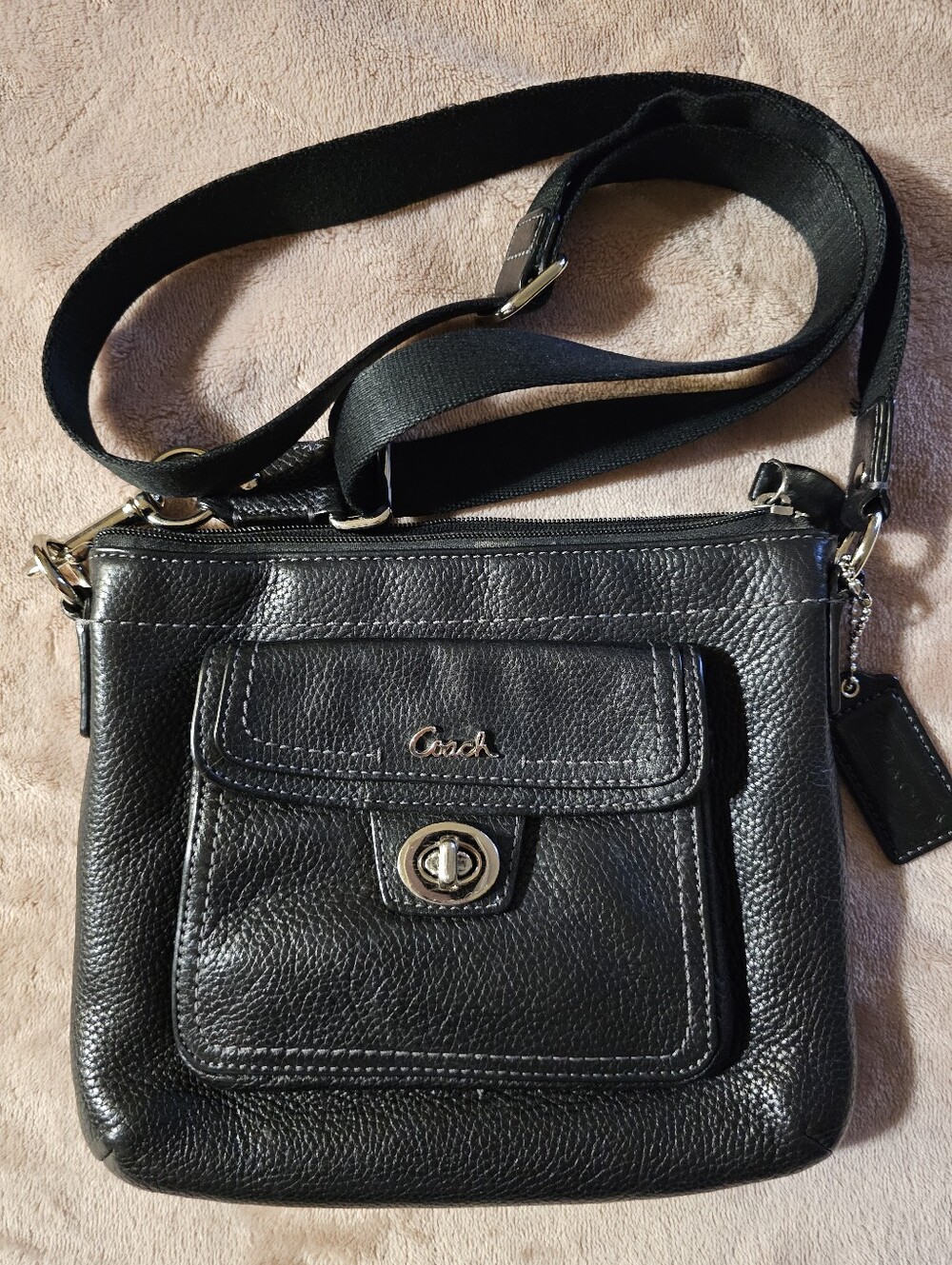 Coach Black Pebbled Leather Turn-Lock Crossbody